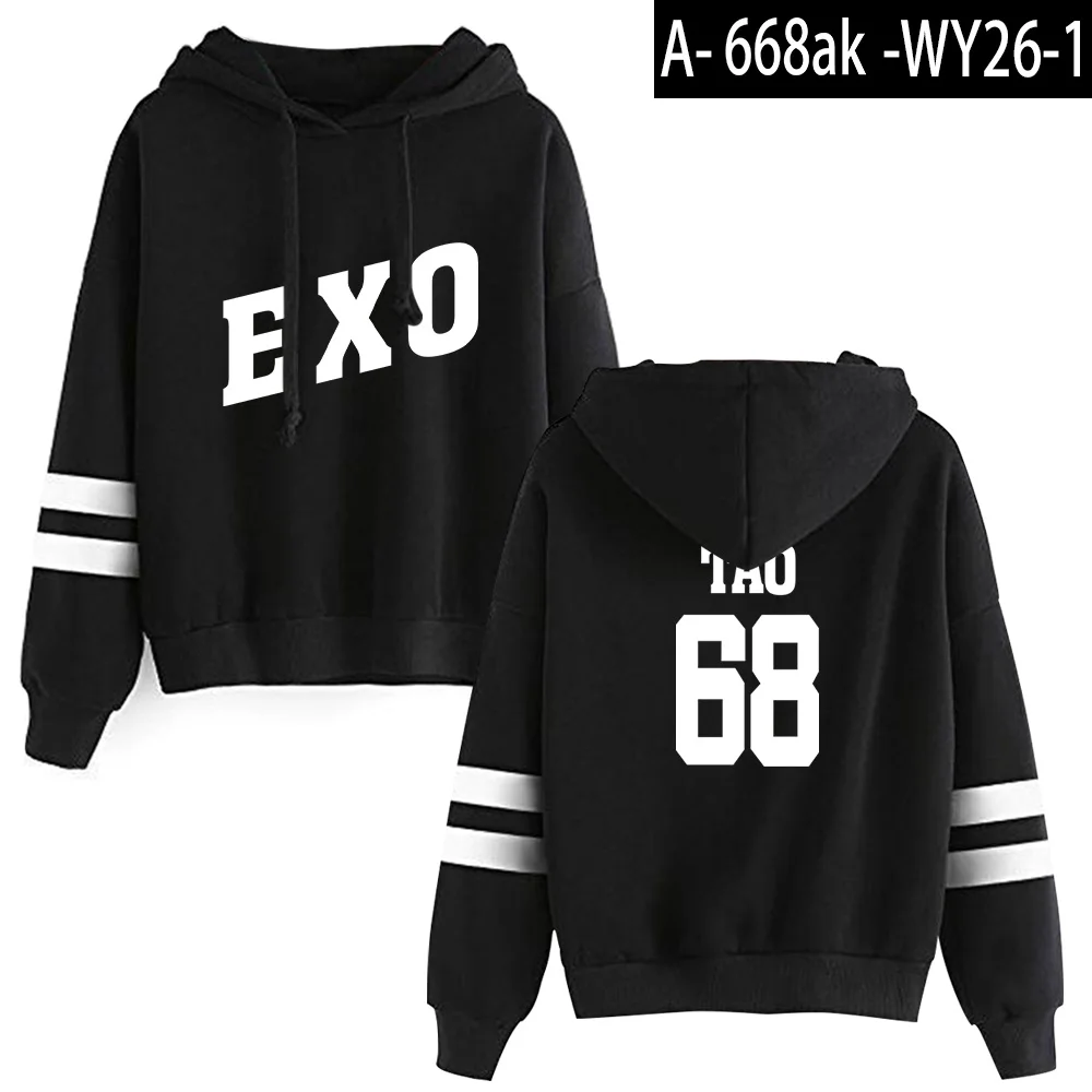 ЭКЗО толстовки с капюшоном Лидер продаж Толстовка EXO-M EXO-K EXO-CBX EXO-SC Для женщин Пуловеры с длинным рукавом Повседневная одежда - Цвет: black