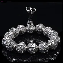 Чистое серебро, шесть символов, настоящие слова, Будда, браслет из бисера, буддистские четки, браслет, тайское серебро, ретро серебряный браслет, S990 серебро