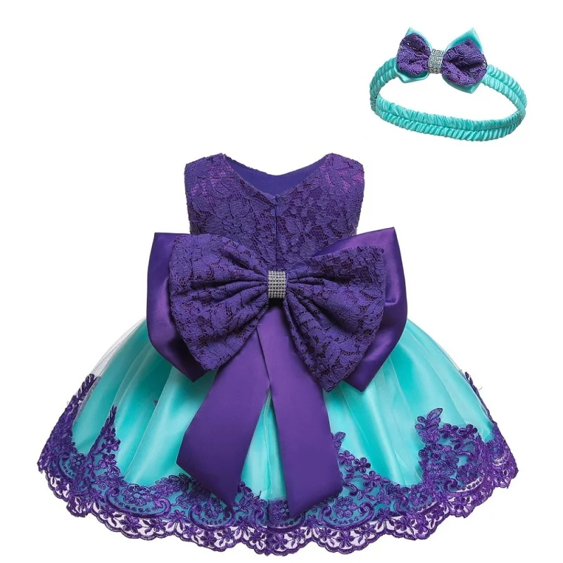 Violet blue Платье для малышей с блестками; кружевное платье на крестины с цветочным рисунком; Одежда для новорожденных; праздничный костюм принцессы на день рождения для маленьких девочек - Цвет: Violet blue