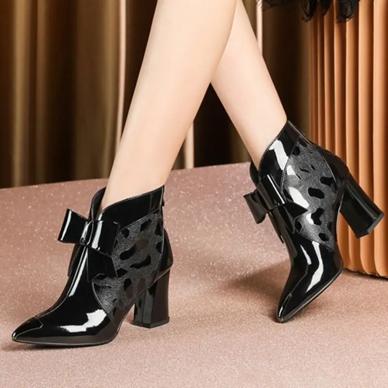 ALLBITEFO natural genuine leather women boots Butterfly-knot autumn winter ankle boots comfortable fashion boots mixed colors