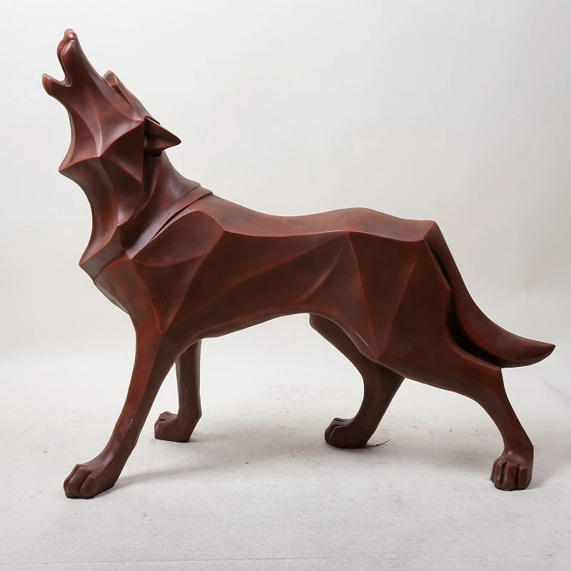 Abstract Totem Wolf Dog Statue Sculpture Geometric Resin Furnishing Home Decoration Accessories Modern Ornament Gifts Crafts