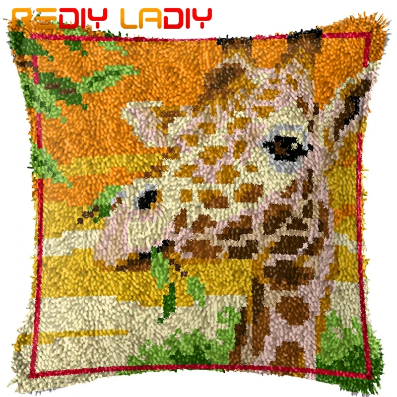 Latch Hook Cushion African Giraffe Pillow Case Printed Color