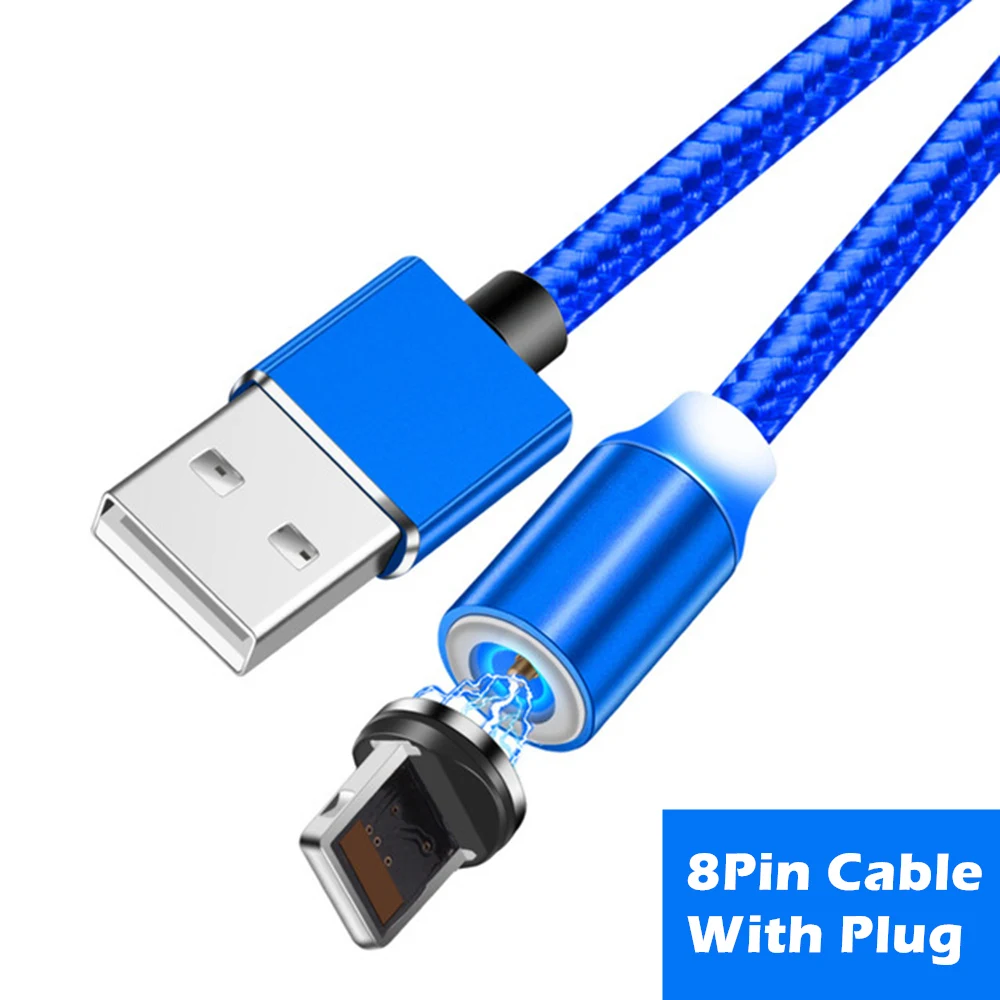 Micro USB Data Cable for Samsung A7 A8 A9 A50 S7 S10 Huawei P20 P30 Lite P Smart Type C Plug Magnetic Charger Cable - Цвет: Blue 8Pin
