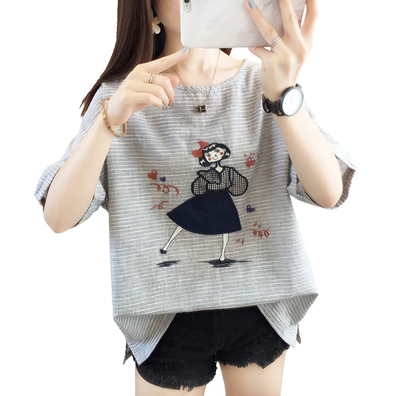 

Short Sleeve Girl Embroidered Woman Clothes Women'S T-Shirts Harajuku Vintage Tops Blouses Spring Autumn Summer 2021
