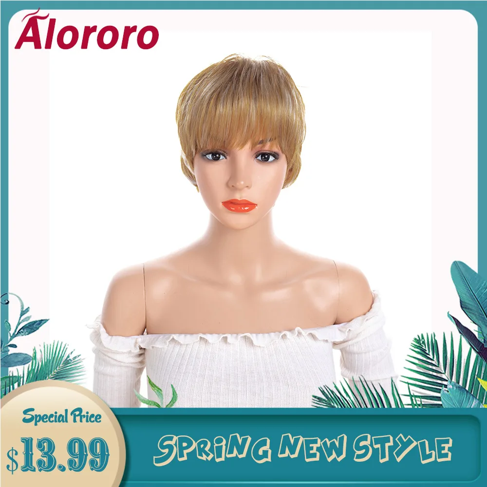 

Alororo Blonde Short Wigs for Women High Temperature Wire Synthetic Hair Wigs Daily Wear and Party Fashion Female False Hair