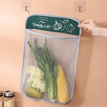 

3pcs/set Kitchen Reusable Organic Organizer Vegetable Fruit Mesh Storage Bags Tomatoes Multifunction Household Wall Hanging