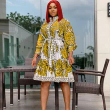 

Yellow Fashion Elegant Ankara Dresses Short Sleeve Women Africa Clothes 2021 New Fashion Plus Size Dashiki Mesh African Dresses