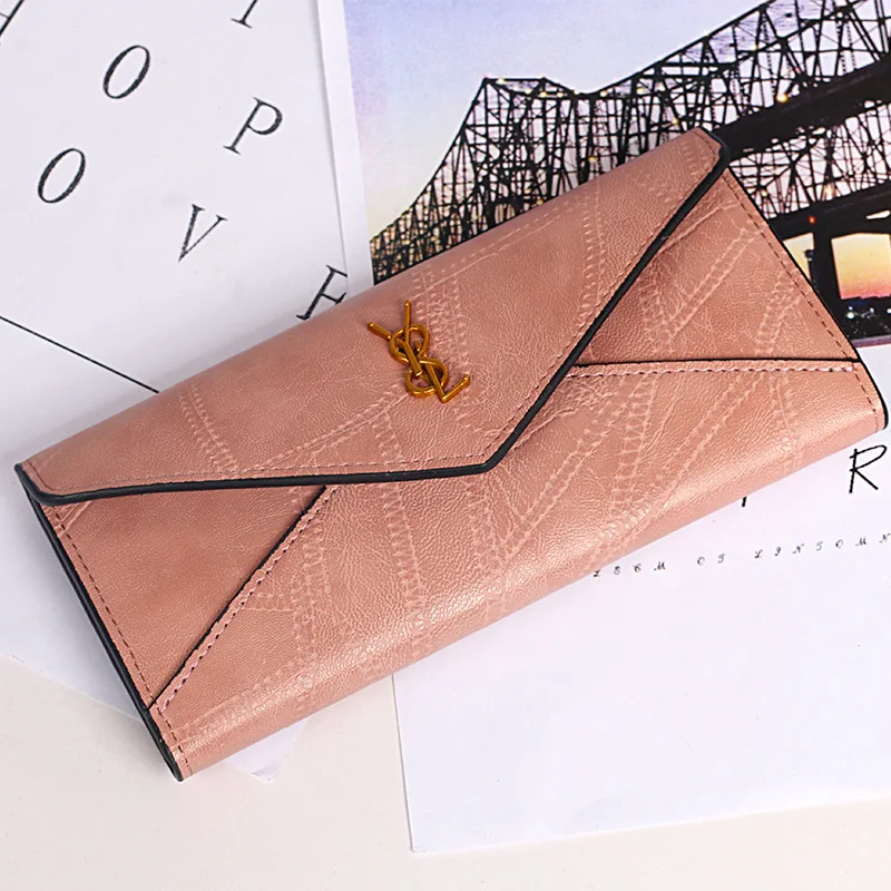 Стиль конверт дизайнер клатч кошельки для женщин кошелек с защелкой для монет держатель карты женский длинный бумажник дамы - Цвет: pink