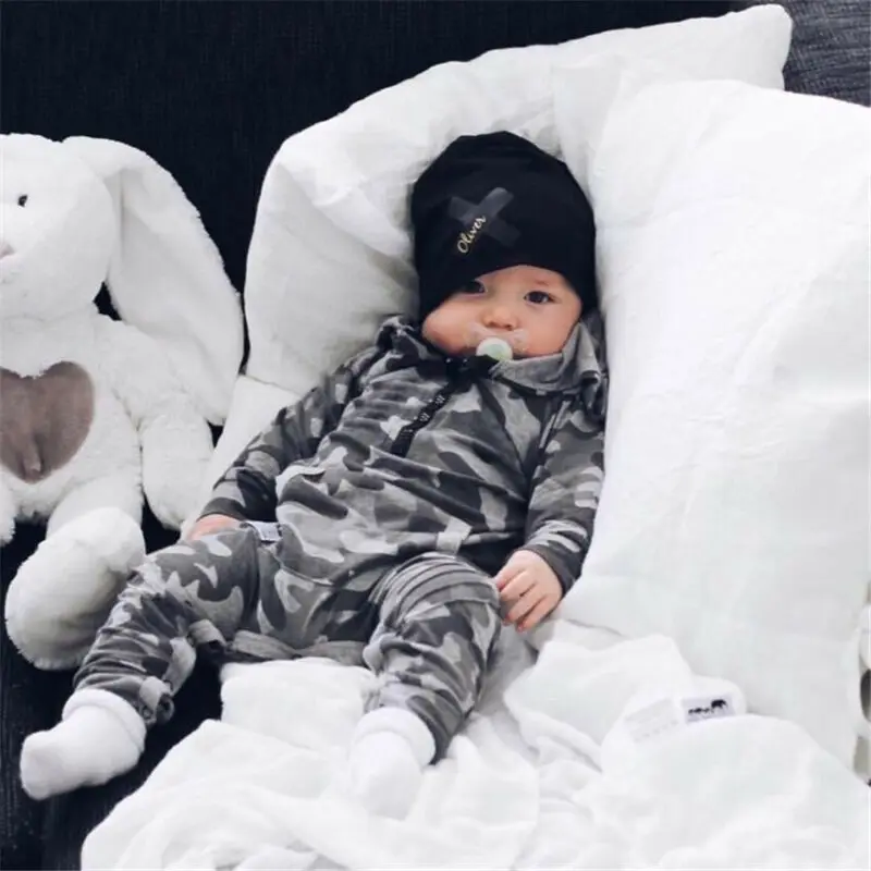 Infant Baby Boy Hooded Camouflage Romper Newborn Baby Camo Long Sleeve Romper Warm Spring Autumn Jumpsuit Outfit Boys 0-24M