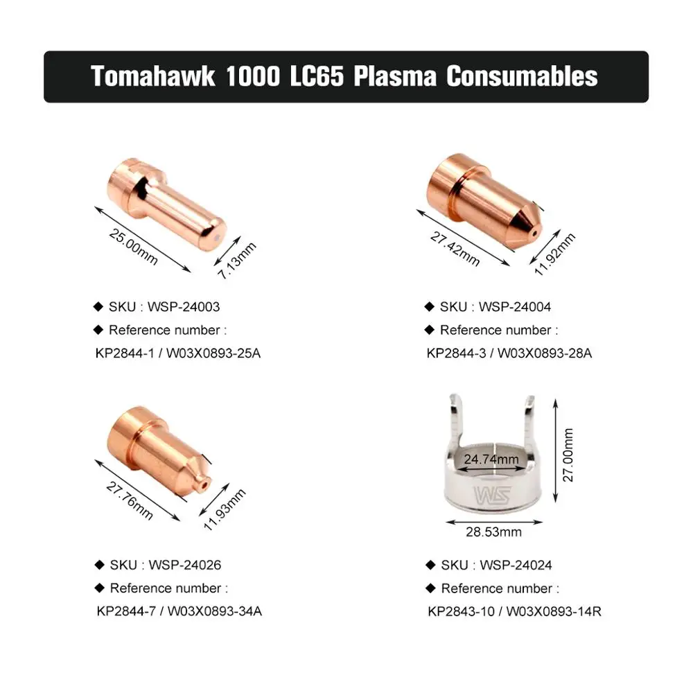 KP2844-1 Plamsa Electrodes KP2844-3 Tips for Tomahawk 1000 LC65 Qty-20