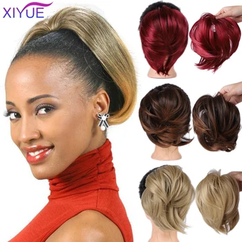 

Short Straight Chignon Synthetic Scrunchie Women Messy Elastic Rubber Band Straight Bun Donut Chignon Wrap Hair Ring For Ponytai