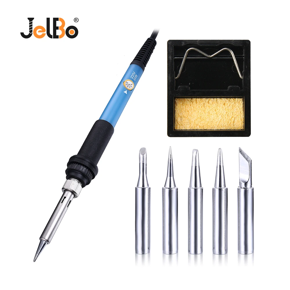 Jelbo EU Plug 60W 220V Electric Soldering Iron Set Adjustable Temperature Gun + 5pcs Iron Tip Solder Station Welding Repair Tool