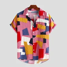 Модная мужская рубашка Гавайские рубашки с принтом Ретро Гавайский узор свободная, с короткими рукавами Летняя Пляжная Женская сорочка Homme