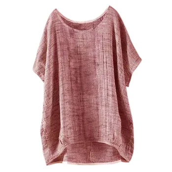 

Summer Women Retro O Neck Batwing Sleeve Baggy Party Cotton Linen Top Loose Solid Blouse Casual Shirt