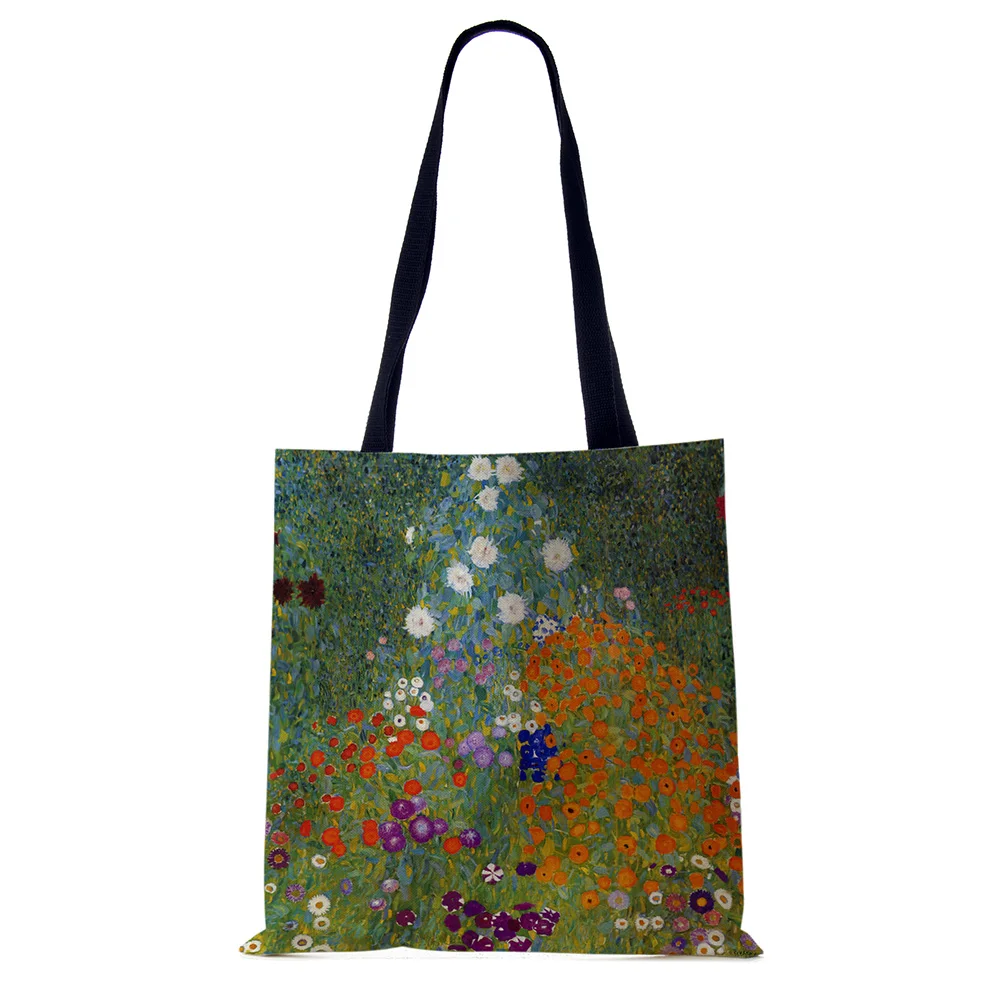 Customized Oil Painting Tears Linen Cloth Tote Bags For Women Gustav Klimt Ladise Fashion Handbag Large Capacity Shopping Totes 