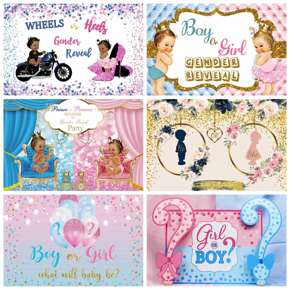 

Boy Or Girl Gender Reveal Party Backdrops For Photography He Or She Background Decor Photocall Photo Studio Photographic Props
