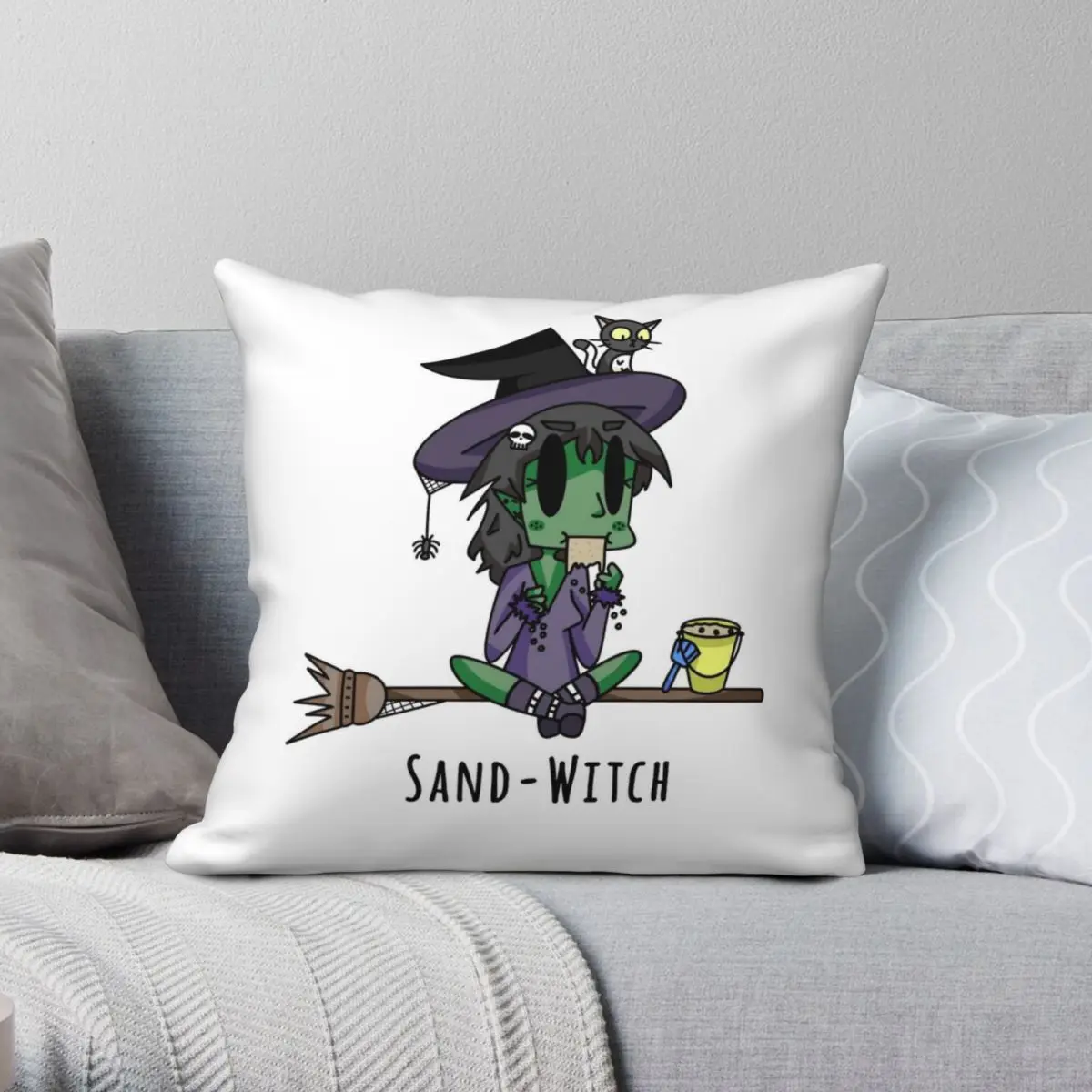 

Sand-Witch Square Pillowcase Polyester Linen Velvet Pattern Zip Decor Pillow Case Home Cushion Case