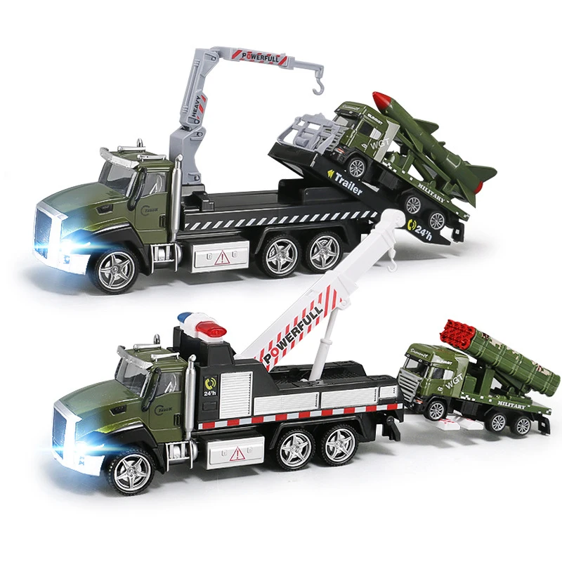 Tow Truck Toy Model 21CM Sound Lights Big Crane Trailer Trucks with Alloy Military Truck Diecasts Toy Vehicles for Boys Car Y186 19cm crane trailer tow truck toy model 1 48 with pull back garbage truck alloy diecasts sanitation vehicle car toy for kids y194
