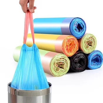 

5rolls/set Drawstring Garbage Bag Point Break Portable Garbage Automatic Closing Thickening Kitchen Wearing Rope Plastic Bags