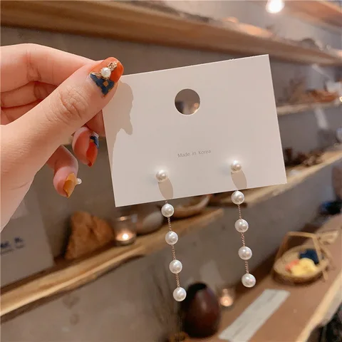 Simulation Pearl Long Earrings Female Moon Star Flower Rhinestone Wedding Pendant Earrings Fashion Korean Jewelry Earrings