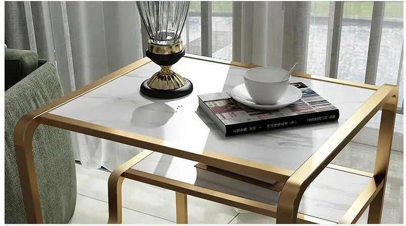 Гостиная мраморная сторона закаленного стекла угол несколько Простой кофейный мини-столик боковой Диванный для шкафа или кровати движущийся квадратный стол