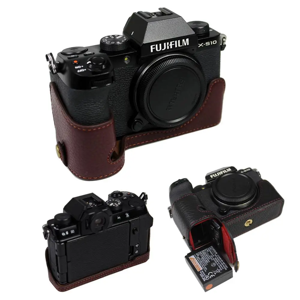 Custodia Per Fotocamera Portatile Fatta A Mano In Vera Pelle Per Fujifilm Fuji Xs10 X-S10 Custodia Per Fotocamera Mezza Custodia Shell Di Alta Qualità