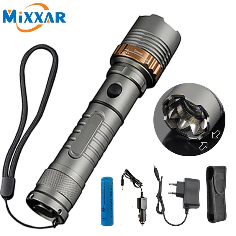 Self Defense T6 LED Rechargeable flashlight Torch Powerful Lantern Tactical Flashlights Camping Hiking Light Lamp 18650 Battery