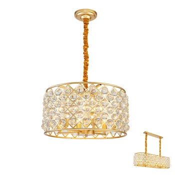 

RH American round LED pendant light gold iron crystal hanging lamp foyer living dinning room glass ball crystal LED pendant lamp