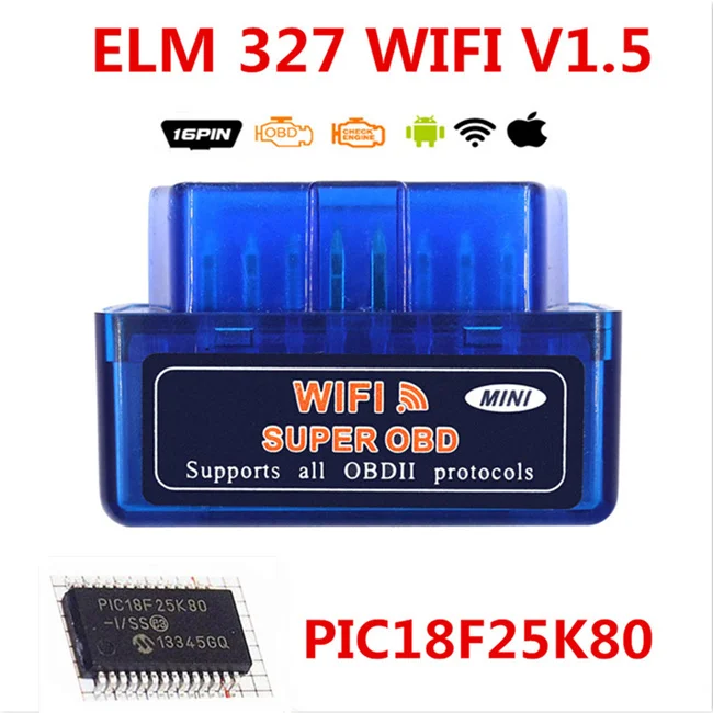 ELM327 wi-fi V1.5 pic18f25k80 сканер OBD2 ELM 327 Wi-Fi OBD OBD2 1,5 автомобильный диагностический инструмент ELM327 PIC18F25K80 для Android/IOS/ПК - Цвет: ELM327 WIFI Blue