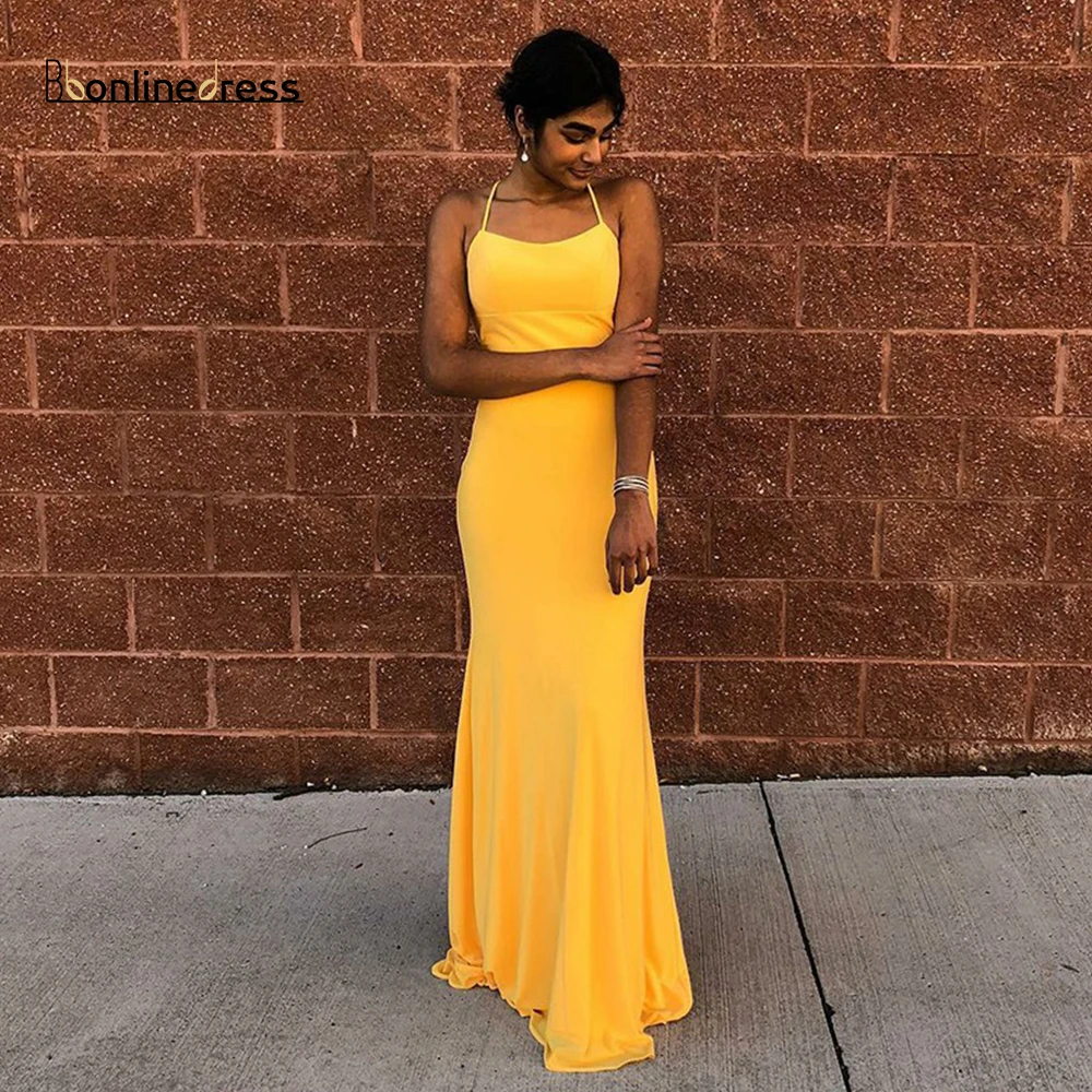 yellow backless prom dress