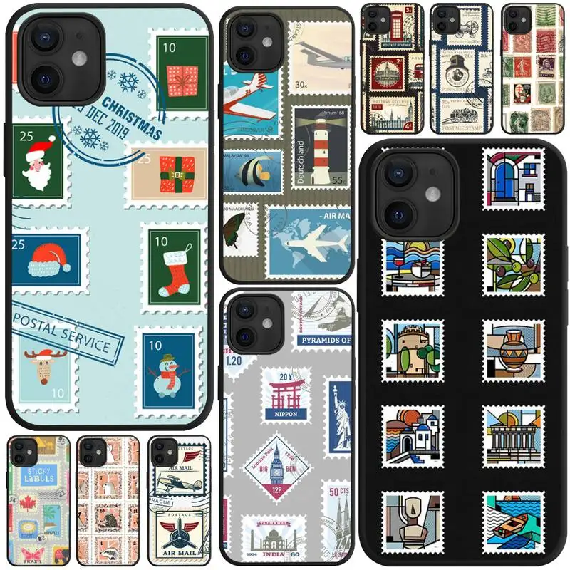 Postal Stamps Pattern Vector Retro Greece Europe Phone Case For IPhone 12 11 Pro XS MAX XR 8 7 6 6S Plus X 5S SE Shell | Мобильные
