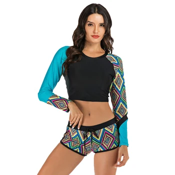 

Women Two pieces long sleeve short pants swimwear swimsuit Rash Guard Wetsuit surfing suit beachwear