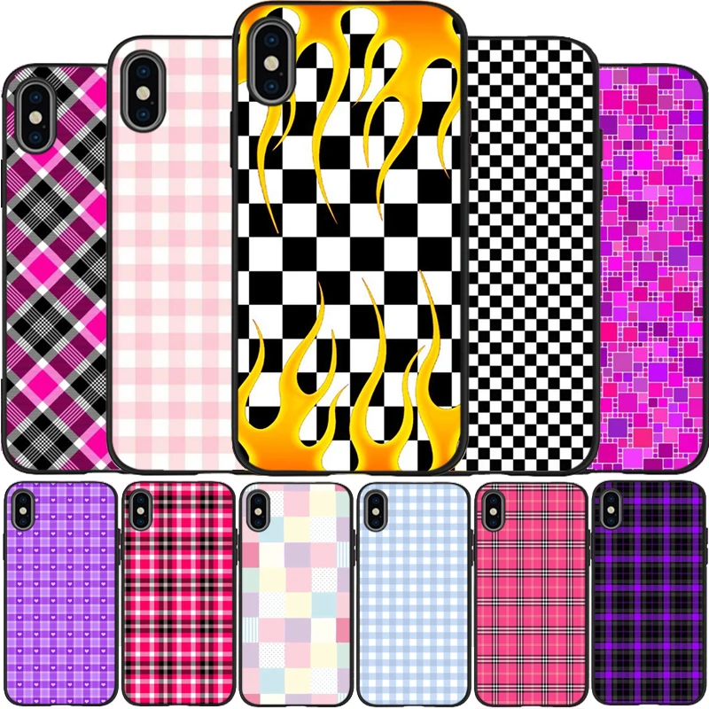 Клетчатый мягкий черный Чехол в шахматную клетку для телефона iPhone XR X XS 11 Pro Max 6 6S 7 8