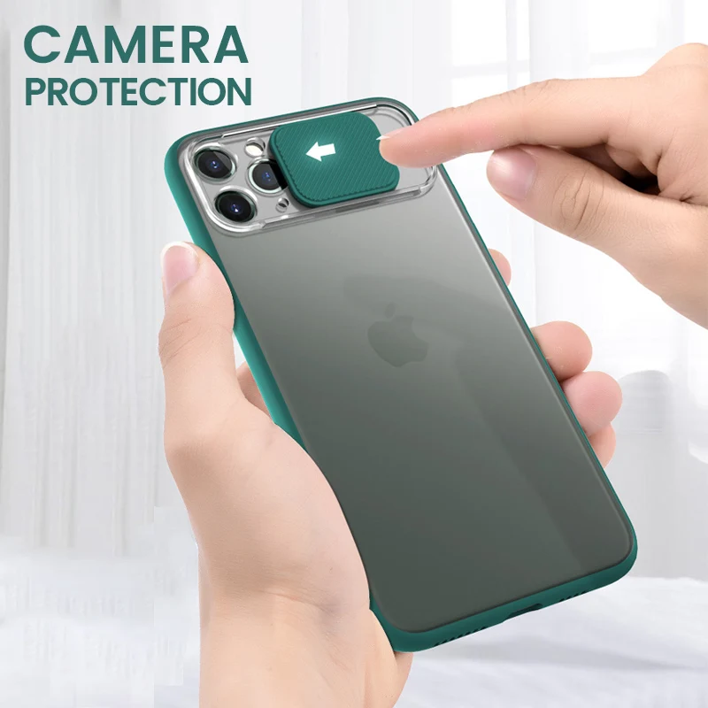 

Sliding Lens Camera Protection Case For iPhone 11 Pro Max Luxury Transparent Matte Cover for iphone X XR XS Max 7 8 Plus Cases