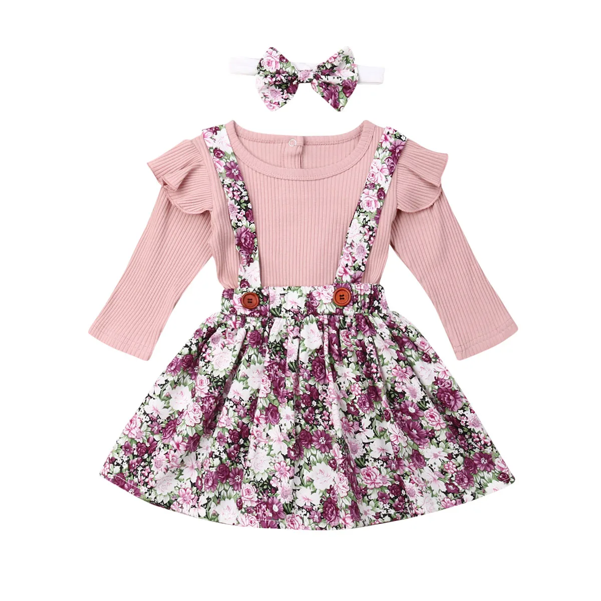 Dark Pink Комплекты одежды для новорожденных девочек розовый топ с длинными рукавами комбинезон с цветным узором платье с нагрудником повязка на голову комплект одежды - Цвет: Dark Pink