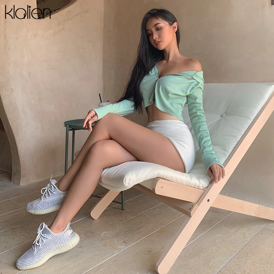 KLALIEN autumn hot Zipper V-Neck knitting Hooded Long Sleeve Women Casual Thin coat Knitted stretch Slim Female tops