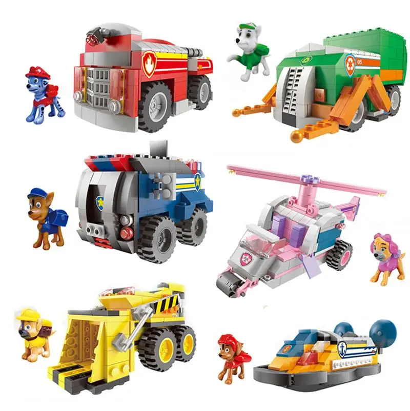 Paw Patrol игрушки строительные блоки автомобиль Мобильная Собака Щенок Набор Развивающие спасательные большие Кирпичи Игрушка Город деформация детей день рождения