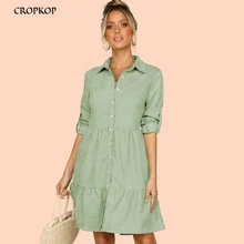 Платье-рубашка с длинным рукавом; женская одежда; сезон осень-зима; платье на пуговицах с отложным воротником; женские вечерние мини-платья трапециевидной формы; Vestidos