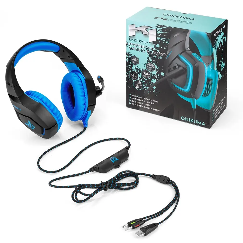 K1B светящаяся анти-шум сабвуфер Проводная игровая гарнитура