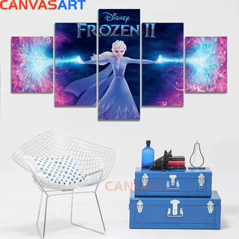 

Canvas Art 5 HD Pictures Queen Elsa with Anna with Friends Fairy Tale Ice World Backdrops Wall Pictures Canvas Painting