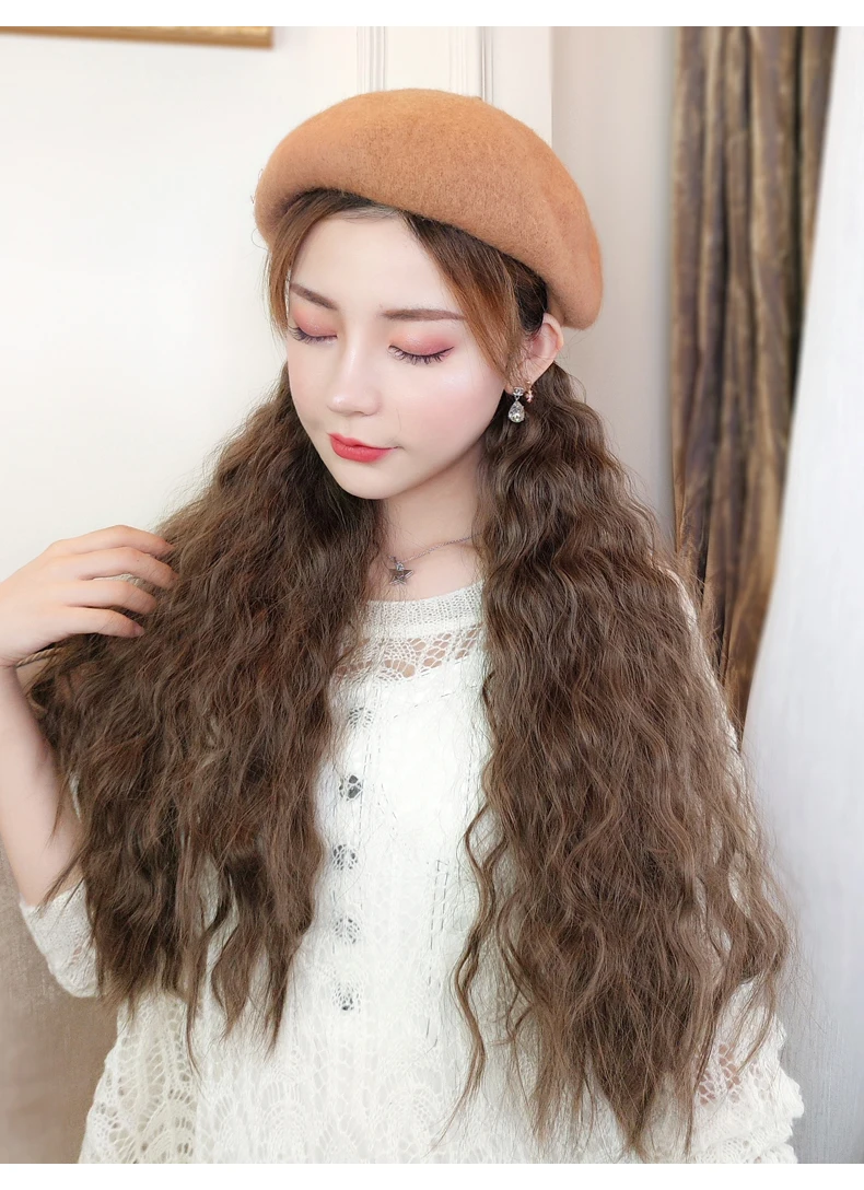 Periwig madam длинные волосы шляпа длинные вьющиеся волосы кибер знаменитости берет парик интеграции Зимняя мода природа periwig