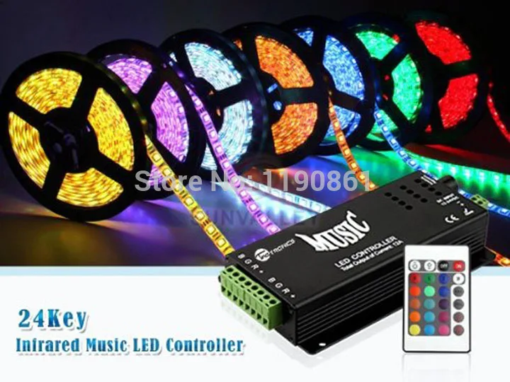 

DC12-24V 24 Keys Wireless IR Remote Control LED Music Sound Rgb Controller Dimmer Lamp Strip And Module 12V 2 Years DC Pvc+alum
