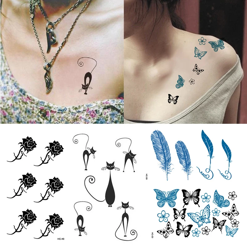 Butterfly Leaf Cat Flower Temporary Tattoo Sticker Removable 3DTemporary Body Art Waterproof Arm Fake Tatoo Paper | Красота и