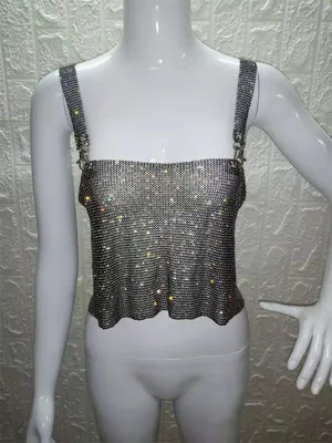 Мода camis расшитый блестками металлический обрезанный женский топ открытая спина Сексуальная camis Клубная одежда вечерние женские блестящие Топ на бретелях золотой серебряный черный - Цвет: black