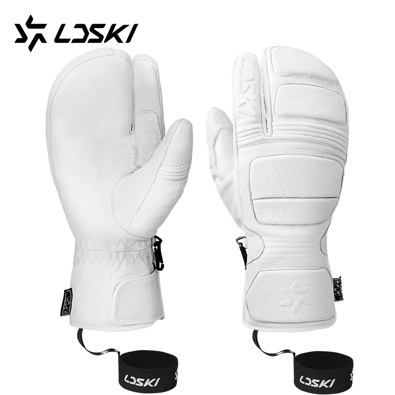 white ski mittens