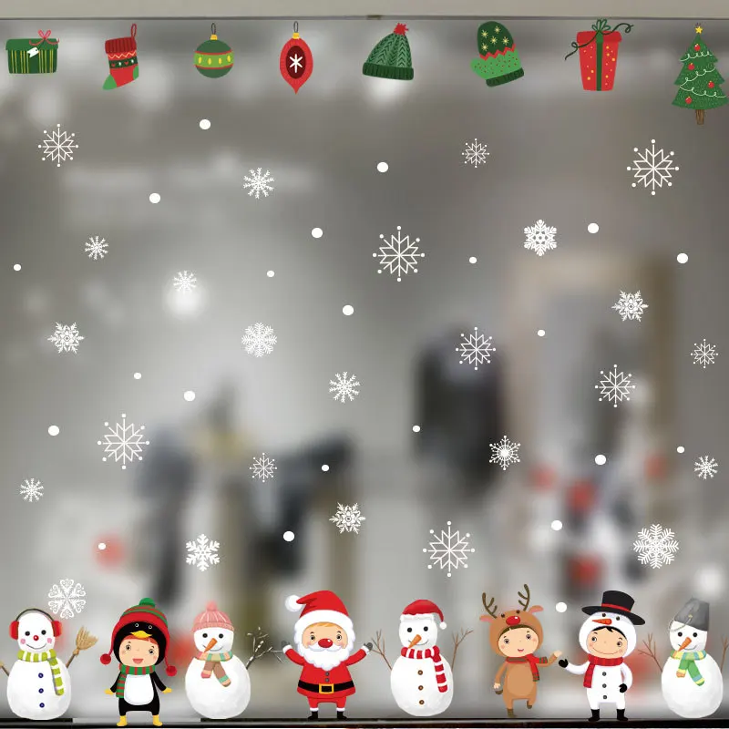 Модное рождественское электростатическое украшение для окна прекрасный Санта Клаус Настенная Наклейка Снеговик Снежинка новогодний художественный домашний декор