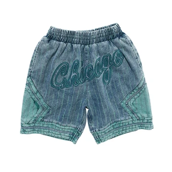 

High Street Oversize Washed Letters Embroidery Casual Shorts Men and Women Loose Drawstring Straight Five Point Pants Hip Hop