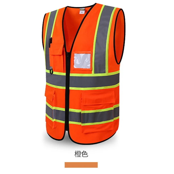 Black Safety Vest Reflective With Pocket And Zipper Construction Vest With Reflective Stripes High Visibility Work Uniforms safety coat Safety Equipment