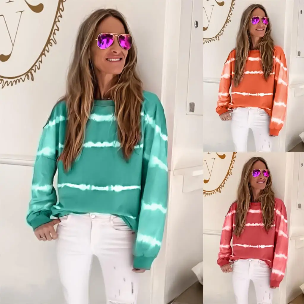 

2019 Autumn Sweatshirt Women Loose Round Collar Long Sleeve Printing Stripe Loose Casual Female Hoodies Fashion Clothes