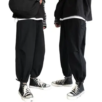 

Fashion Men Soft Breathable Ankle Tie Drawstring Loose Pants Ninth Trousers Men Black Joggers Pants Pockets Ankel Cargo Pants